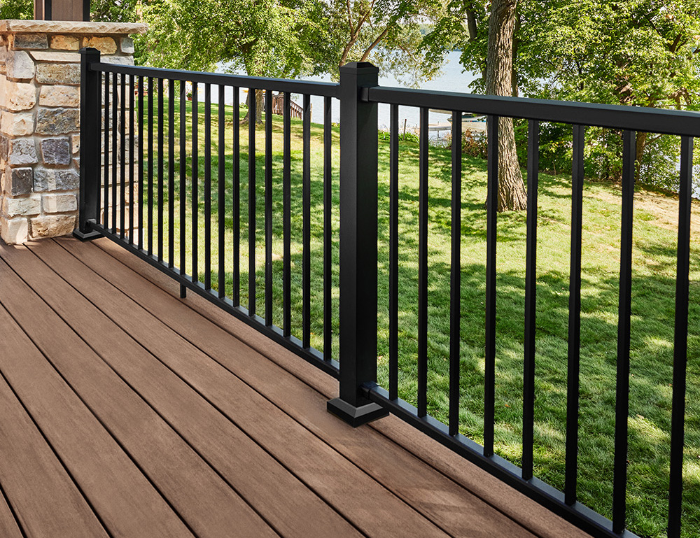 Black TimberTech railing featured in a modern outdoor design.