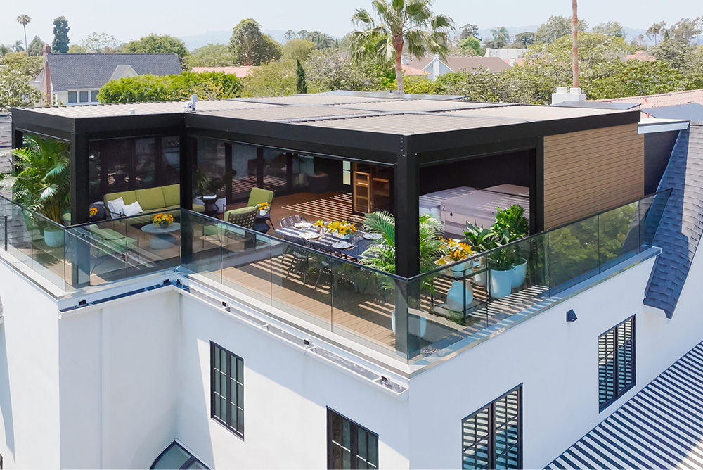 StruXure Pergola X system in an outdoor space, showcasing modern design and versatility.